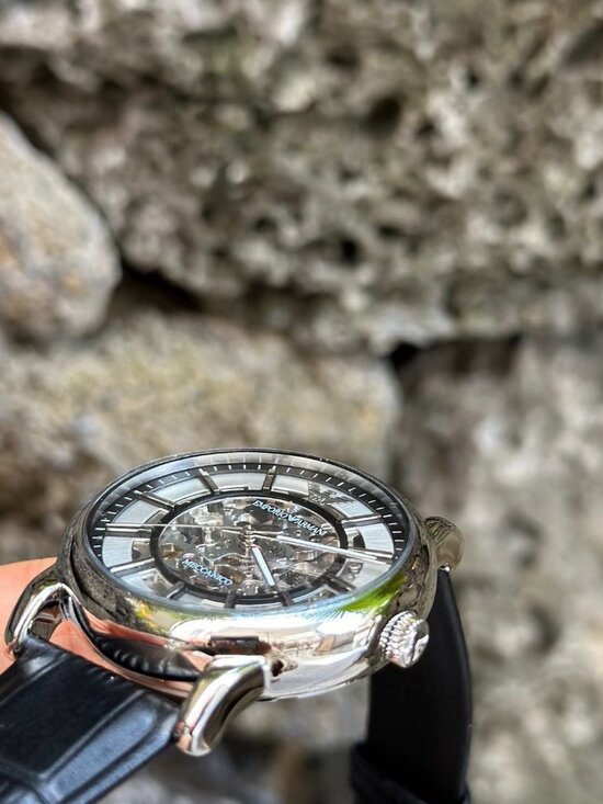 Armani Skeleton Dial Leather Watch main image 4